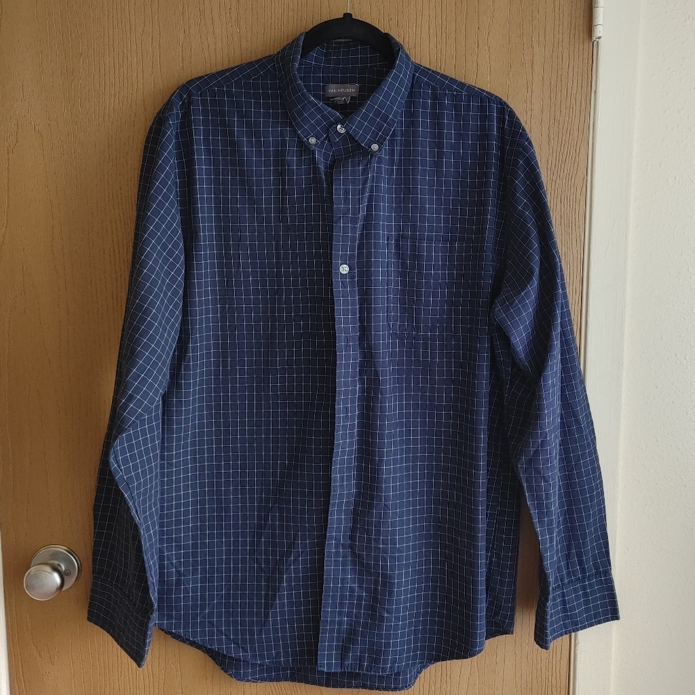Van Heusen dark navy and white button-down shirt